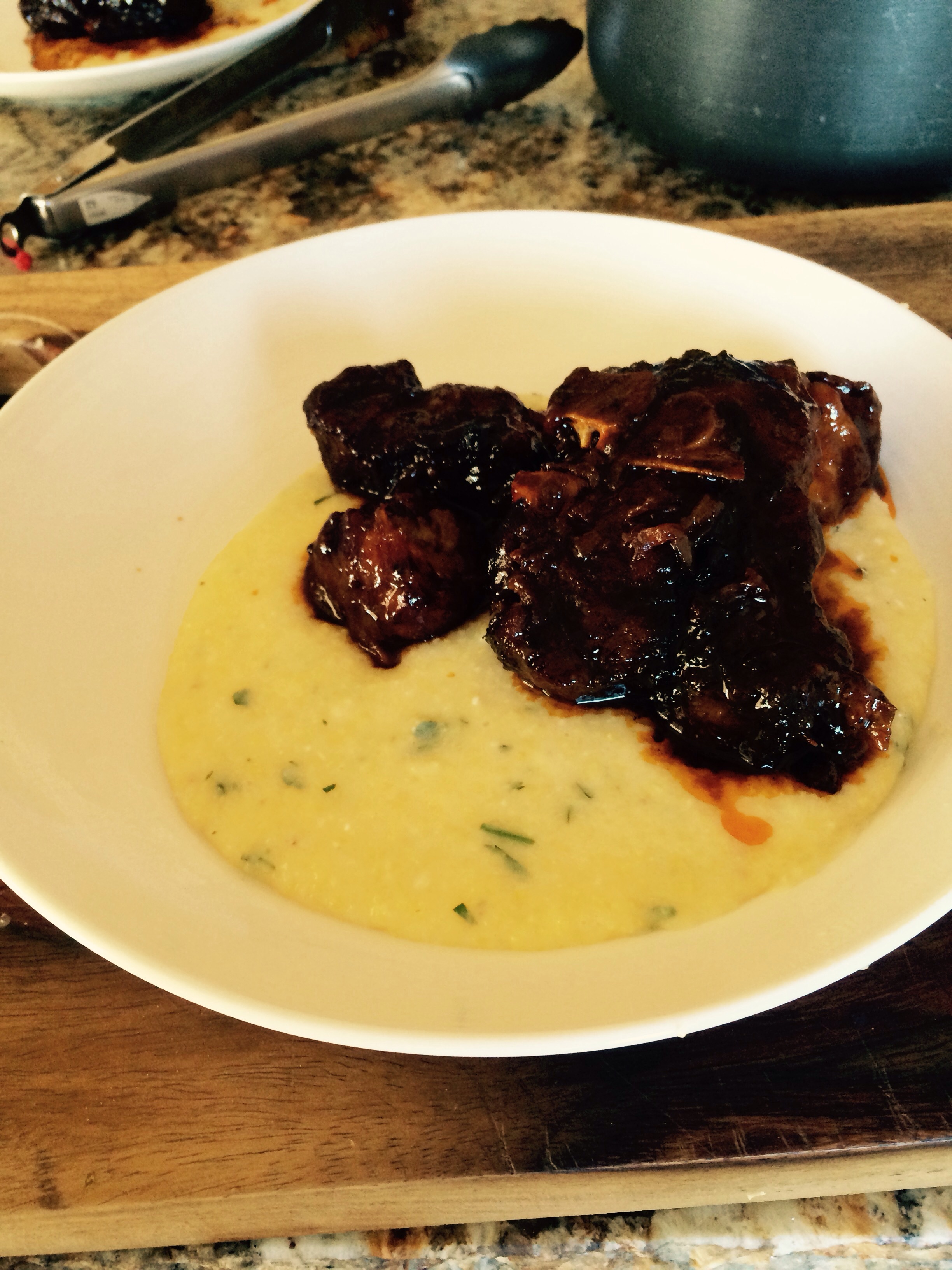 This was a first for me I made braised fresh farm pork short ribs with cheesy polenta 